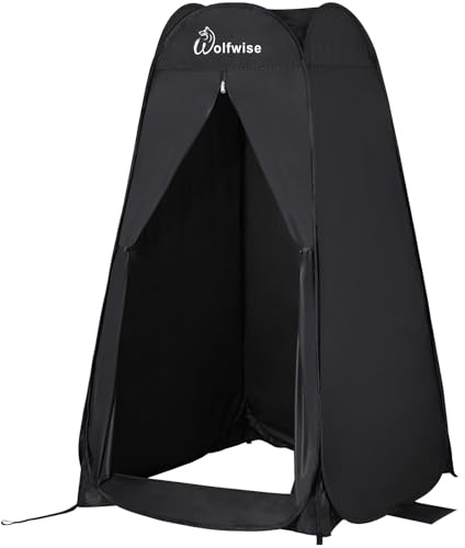 Wolfwise Pop-Up Duschzelt Camping & Umkleidezelt – Kompakt & Leicht, Schneller Aufbau, WC- und Privatzelt, Wasserfest, UV-Schutz, Strand, Hoch Breit 40 (101 cm), Höhe 75 (190 cm), Schwarz