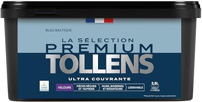 Tollens - Peinture Couleur - Murs, Boiseries & Radiateurs - La Sélection Premium - Pièces sèches et humides - Ultra couvrante - Ultra résistante - Ecolabel - Velours - BLEU BALTIQUE - 2L5 = 30m²