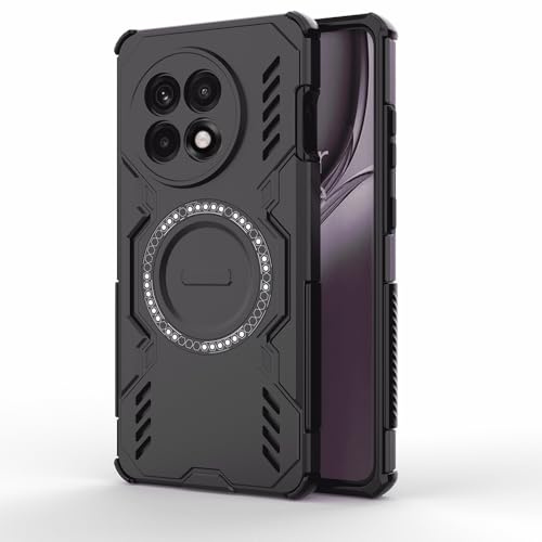 Techsuit für OnePlus 13R Hülle mit Magnetring, Stoßfest, Verstärkte Ecken, Kameraschutz, Anti Rutsch Textur, Erhöhte Kanten, ArmorMag Case Series, PC TPU Hybrid, Schwarz