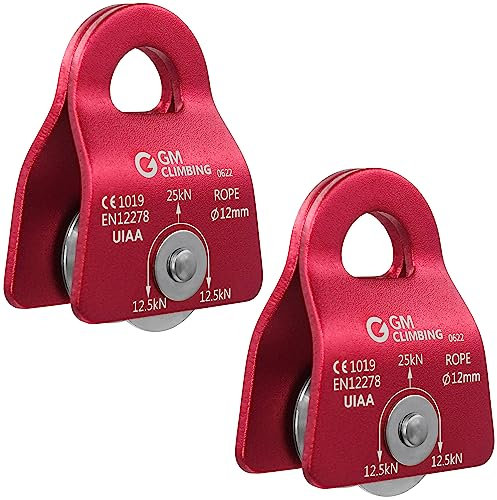 GM CLIMBING Micro Prusik Minding Riemenscheibe, 20 kN, UIAA-zertifiziert, Rot, 1,27 cm (1/2 Zoll), 2 Stück