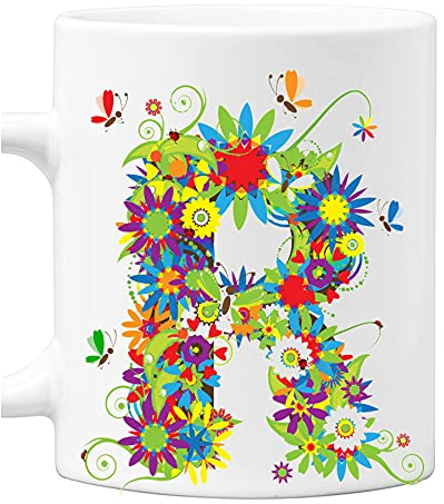 bubbleshirt Tazza Mug in Ceramica Nome con Iniziale Floreale R - Compleanno - Fashion - Summer - Idea Regalo