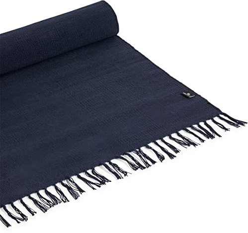 Yoga Studio - Teppich/Quasten/NAVY/YS aus organischer Baumwolle, 196 cm x 70 cm, Quasten, Baumwollteppich für Meditation, Entspannung und Hot Yoga, regelmäßig