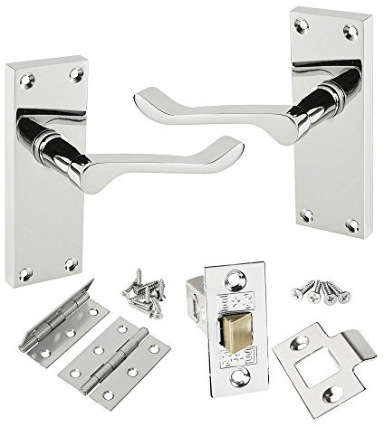Victorian Scroll Latch Door Handle Pack Polished Chrome with Hinges & Latch - Handlestore®