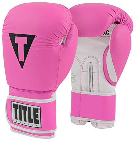 Title Boxing Pro Style Leather Training Gloves 3.0, Hot Pink/White, 14 oz