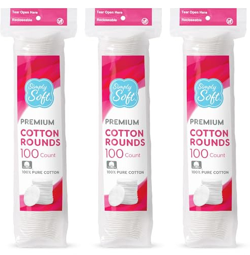 Medline Simply Soft Cotton Rounds (300 Count), 100% Cotton Absorbent and Textured Cotton Pads, Lint-Free