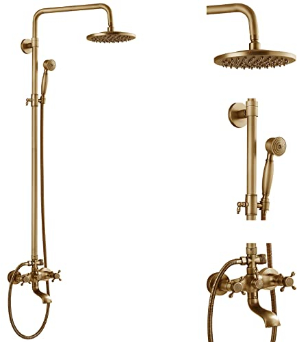 Orleimi - Rubinetto doccia in ottone anticato, con doccetta da 20,3 cm, tubo di prolunga da 30,5 cm, con miscelatore a spruzzo a tripla funzione