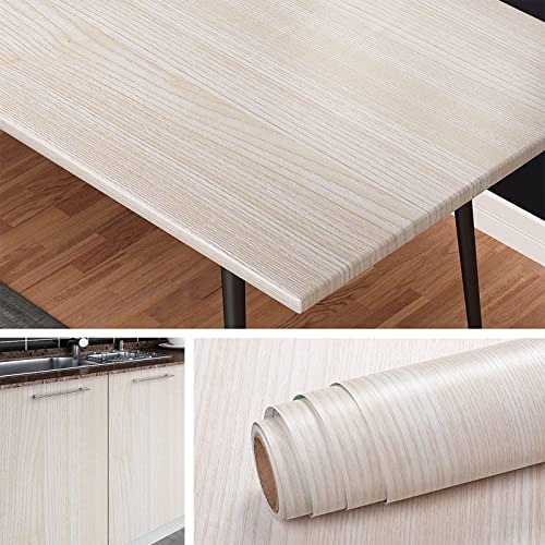 Livelynine Tapete Holzoptik Weiß 40CM x5M Wasserdichte Klebefolie Möbel Vintage Selbstklebende Folie für Möbel Tisch Küchenschränke Garderobe Sideboard Tür Bekleben PVC Folie Holzoptik Möbelfolie Holz