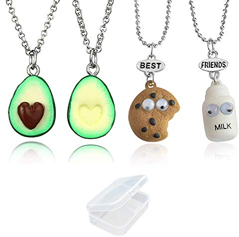 PPX 2 paar Miniatur Cookies Keks Cookie Milch Halsketten und Obst Halskette Set für beste Freunde paar Graduierung Valentinstag Geschenke Herzform süße 3D Ton Avocado für Frauen Männer