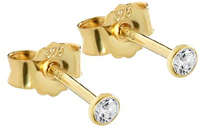 NKlaus paire 2,3mm calice clous d'oreilles or jaune 375 or boucles d'oreilles 9 carats cristal zircon blanc 2602