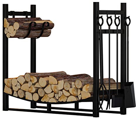 Fire Beauty Fireplace Log Rack with Kindling Holder Firewood Holder for Wood Storage Log Holder Includes 4 Tools (19.8)