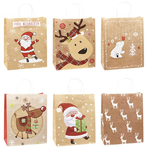 TSI Geschenktüten aus Kraftpapier WEIHNACHTEN, 12er Packung, Größe: Groß (HxBxT 32 x 26 x 12 cm), Art. Nr. 88316