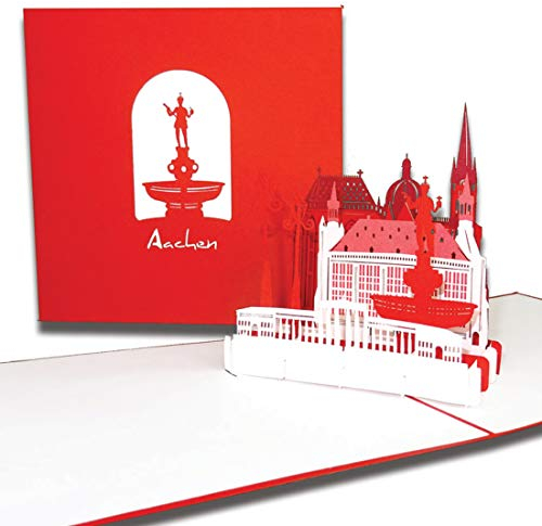 Pop Up Karte „Aachen - Skyline mit Aachener Dom“ 3D Grußkarte als Postkarte Reisegutschein, Geburtstagskarte & Souvenir
