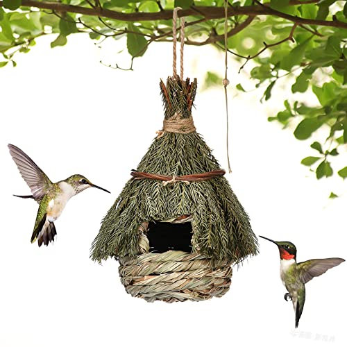 Nid d'oiseau en paille tissée à la main pour l'extérieur - Petit nichoir à suspendre - 11 x 22 cm - Sac couchage pour fenêtre jardin, terrasse, décoration d'intérieur