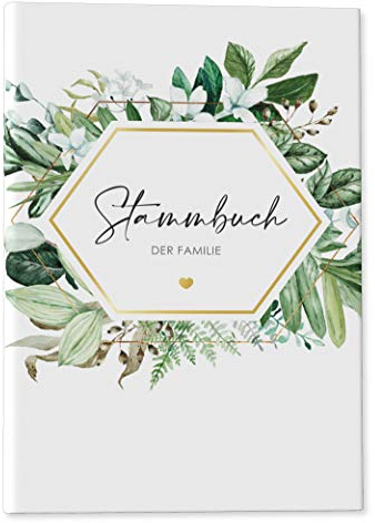 DeinWeddingshop Stammbuch der Familie - modernes Familienstammbuch - Hochzeit Standesamt - Hardcover 16x21cm - Greenery Aquarell