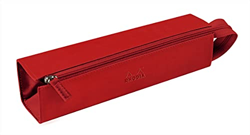 Rhodia 319023C - Schlampermäppchen Rhodiarama, rechteckig 23x5x5 cm, flache Öffnung, langer Reißverschluss, praktisch und elegant aus Kunstleder Rot, 1 Stück