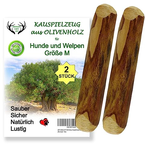 ARTISAN GIFT CO Natural Olive Wood Long Lasting Dog Chew, Puppy Teething Toy, Saving Pack 2 Sticks (Medium) 15cm