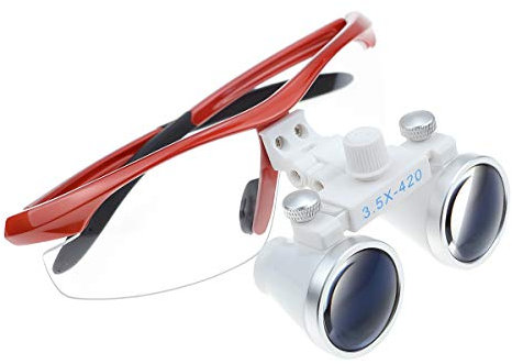 Dentallupen, 3,5 x 420 mm, optische Gläser, Fernglaslupe mit schwarzem Stoffbeutel (rot)