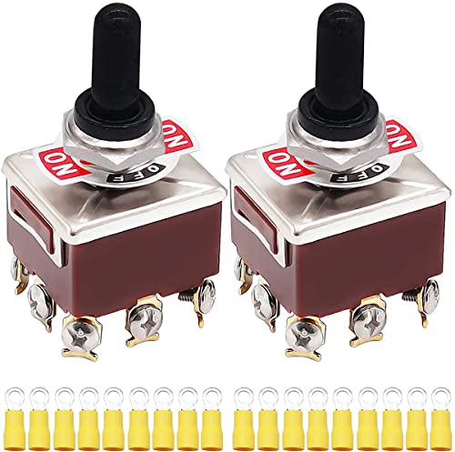 Xiatiaosann Interruptor de palanca Rocker Heavy Duty 3 posiciones 3PDT 9 Terminal ON/Off/ON 15A 250V 10A 380V, 2 PCS Interruptores de palanca con tapa de perilla de metal Impermeable TEN-303