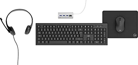 Mobility Lab ML308463 - Pack 5 en 1 Télétravail – Clavier AZERTY sans Fil, Souris, Tapis de Souris, HUB 4 Ports USB, Casque-Micro – Noir