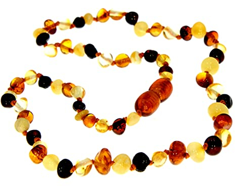 SilverAmber Jewellery Mehrfarbiger baltische Bernstein perlen Halskettet - Kettenlänge 70 cm - Erhältlich in verschiedenen Farben und Größen - NBARMIX70