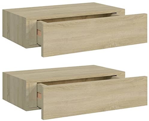 vidaXL 2X Wand Schubladenregal Wandschublade Schweberegal Hängeregal Wandschrank Wandboard Wandregal mit Schublade Eichenoptik 40x23,5x10cm MDF