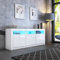 BESTWANTED Sideboard, White High Gloss Sideboard Cupboard, Sideboard Storage Cabinet with LED Lights, Sideboards for Living Room, 2 Doors 3 Drawers, Home Furniture Modern 160 x 35 x 72cm