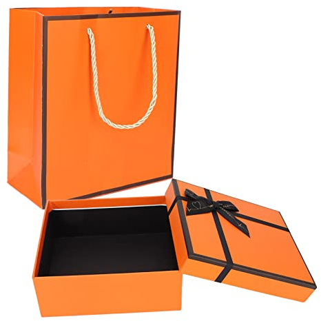 Geschenkverpackungsbox, Schleife Dekoration Fester Deckel Orange Geschenkbox mit Geschenktüte zum Geburtstag für Parfümstickereien