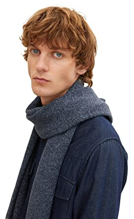 TOM TAILOR Herren Basic Strickschal 1032855, 30488 - Navy Denim Blue Mouline, ONESIZE