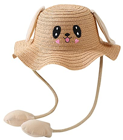 HUIFANG Sonnenhut für Kinder, Strandhut, umkehrbarer, atmungsaktiver Eimerhut,Sommer Baby Airbag Sonnenhut mit beweglichen Ohren Kinder Kaninchen Strohhüte Mützen