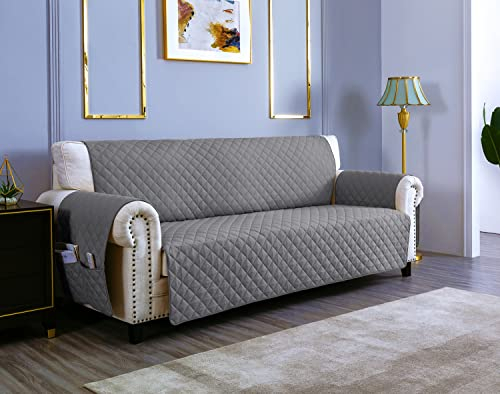 sevi's Sofa überzug 3 Sitzer - Sofabezug Wasserdicht Kratzfest - Couch Überzug Reversibel Fleckenresistent - Sofa Cover für Katzen und Hunden - Hellgrau