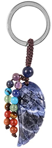KYEYGWO Sodalith Heilung Kristall Engelsflügel Schlüsselanhänger für Unisex, 7 Chakra Stein Schlüsselring Deko Heilstein Flügel Taschenanhänger Glücksbringer Anhänger für Schlüsselband