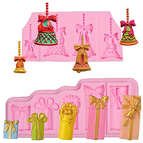 Silikonform mit Glocken, Weihnachtsgeschenkbox, Schokoladenform für Kuchendekoration, Cupcake-Topper, Süßigkeiten, Kekse, Dessert, Zucker, Handwerk, Gummipaste, Polymer-Ton, Harz