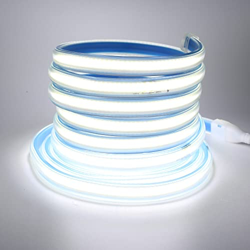 Wisada COB LED Streifen 15m,220V 280 LEDs/m FCOB LED Band CRI≥90, Wasserdichte Hohe Dichte Flexibler Superhell Weiß 6000K COB LED Lichtband mit Stecker für Schlafzimmer, Schrankbeleuchtung