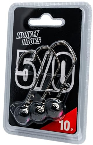 Monkey Lures Hook - 3 Jigköpfe, Größe/Gewicht/Farbe:Gr. 5/0 / 10g / Schwarz