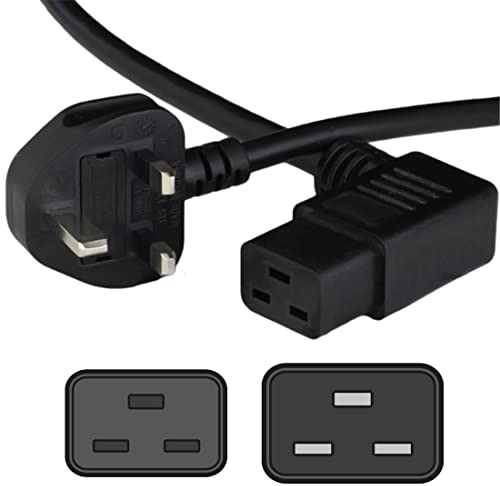 SHAFI® 3M Heavy Duty 3x1.5mm² IEC C19 Right Angle Power Cable for C20 Inlet - Mains AC Power Cord Server Computer PDU UPS Amplifier Gaming PC Network Hospital Equipment Power Lead 3 Pin UK Plug - 3M