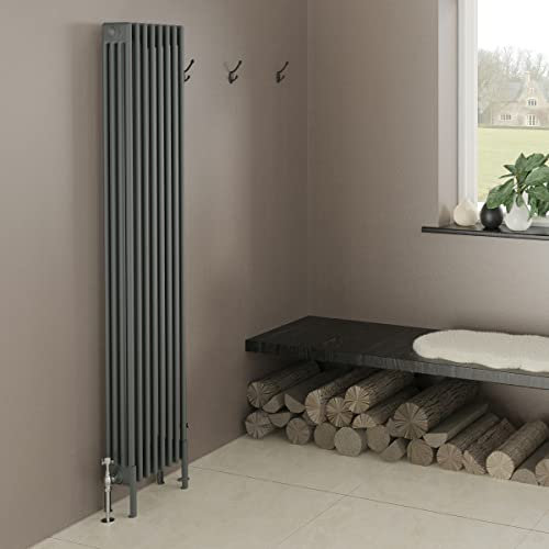 Warmehaus 1800x380mm Anthracite Traditional Vertical Radiator Cast Iron Style 4 Column Tall Upright Radiator Central Heating