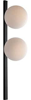 meineWunschleuchte Applique murale avec interrupteur 2 ampoules, métal noir et boules en verre opale blanc soufflé à la bouche
