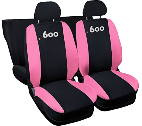 Auto Accessori Lupex | Coprisedili Auto Compatibili con 600 Seicento, Colore Nero Rosa, Made In Italy, Tessuto Policotone, Nome Auto Ricamato, Fodere Sedili Anteriori e Posteriori