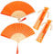 Vaktop Handheld Fan Folding, 2 Pcs Silk Hand Fans for Women Folding with Tassel and Fan Bag, Hand Fan Folding - for Gifts Dancing Cosplay Wedding Party Props Decoration (Orange)