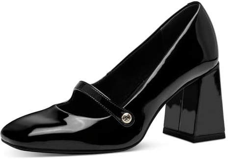 Tamaris Damen Pumps mit Riemchen Vegan Blockabsatz; BLACK/schwarz; 41