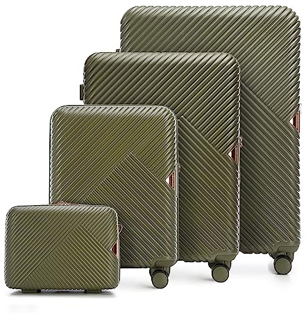 WITTCHEN GL Style Line | Reisekoffer Rollkoffer Trolley Großer Koffer Handgepäck Hartschale aus Polycarbonat mit 4 Zwilling-Rollen Zahlenschloss Teleskopgriff GL Style Größe L Olivgrün