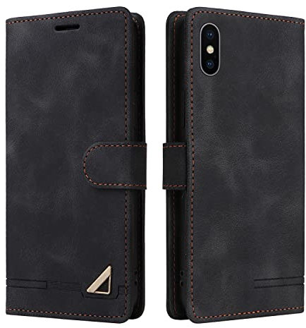 OKZone Custodia per iPhone XS/iPhone X (5,8 Pollici), Custodia Protettiva Antiurto per Portafoglio, Porta per Carte con Patta in Pelle PU Cover per Telefono per iPhone XS/iPhone X (Nero)