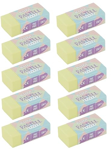 KUM AZ5091016-GE - Radiergummi, pastell gelb, 10 Stück, PVC freier Radierer | PVC-freier Radierer für sauberes und präzises Korrigieren auf Papier