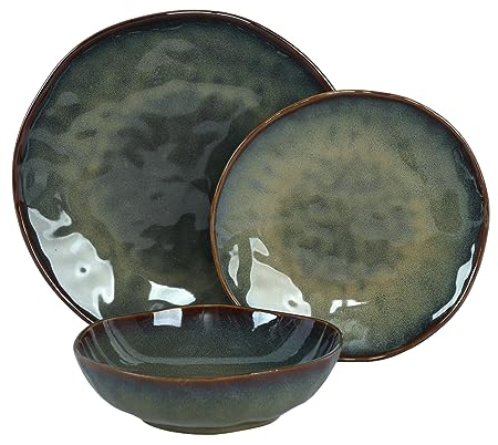 WeHome Service de vaisselle 6 personnes, 18 pièces, assiettes colorées en céramique, assiettes modernes, lavables au lave-vaisselle, compatible avec four à micro-ondes (vert foncé)