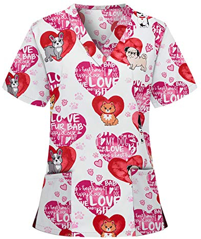 Lomelomme Berufsbekleidung Pflege Damen T-Shirts V Ausschnitt Mit Taschen Arbeitskittel Druck Bluse Einfarbig Günstig Uniformen Kleidung Bunt Weiss Pflegebekleidung Shirts Set…
