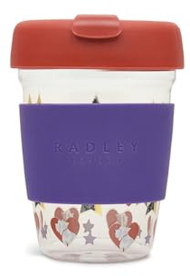 RADLEY London Womens Scottie and Star Glass Travel Cup Mug 350ml Capacity in Amethyst