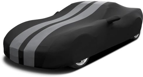 Asasytal Cubierta de Coche Interior, Funda de Coche Deportivos Tela Elástico de Terciopelo Suave,Antipolvo Transpirable para Garaje Subterráneo,Show/Exhibición de Autos, L4.5~4.85m,Gris Rayas+Negro