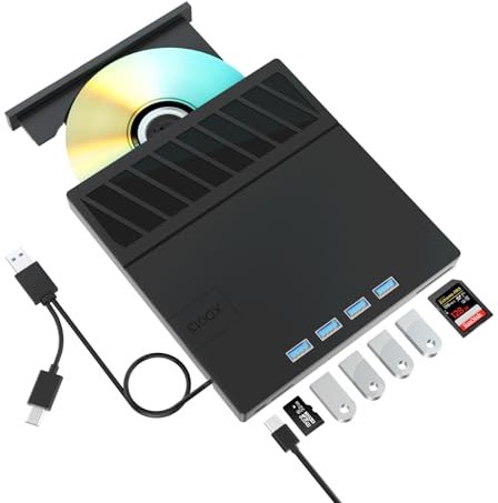 Lecteur Blu-ray externe, lecteur DVD/BD lecture/écriture, lecteur Blu-ray, lecteur USB externe avec 4 ports USB et 2 cartes SD, lecteur Blu-ray USB 3.0 Type-C pour ordinateur portable, PC, Windows