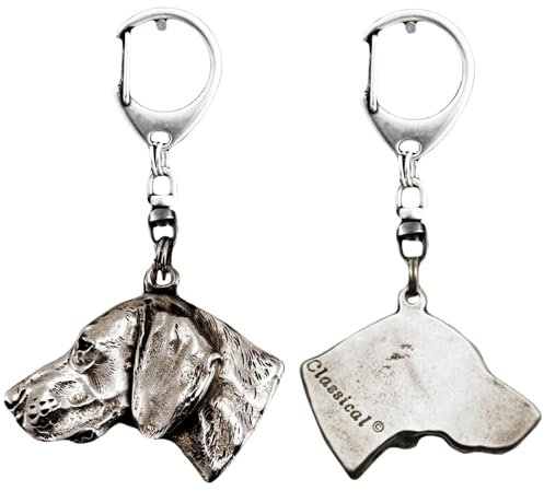 Art-Dog Niedlicher Hundeschlüsselanhänger - Exklusive Kollektion Weimaraner Schlüsselanhänger Hund - Versilberte Keyring mit 2,5 cm Schloss - 4x4,2x8,9cm