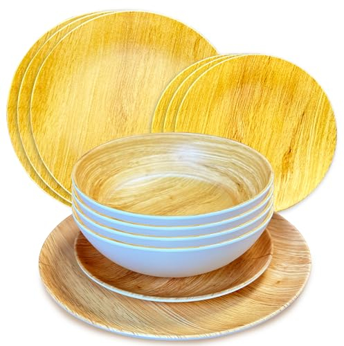 Liberty Sardinia 12 Piece Melamine Dinner Set - Durable, Lightweight, and Stylish Tableware - Camping Essentials, Plates and Bowls Set for Home, Outdoor, Picnic, and Travel